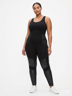 Eloquii Black High-Waist Pull On Leggings w/ Faux-Leather Front Panels PLUS SIZE